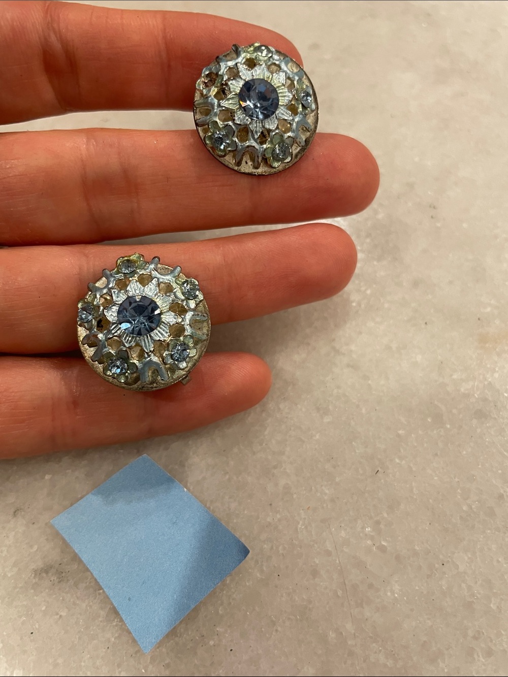 Blue Crystal Round Clip-On Earrings